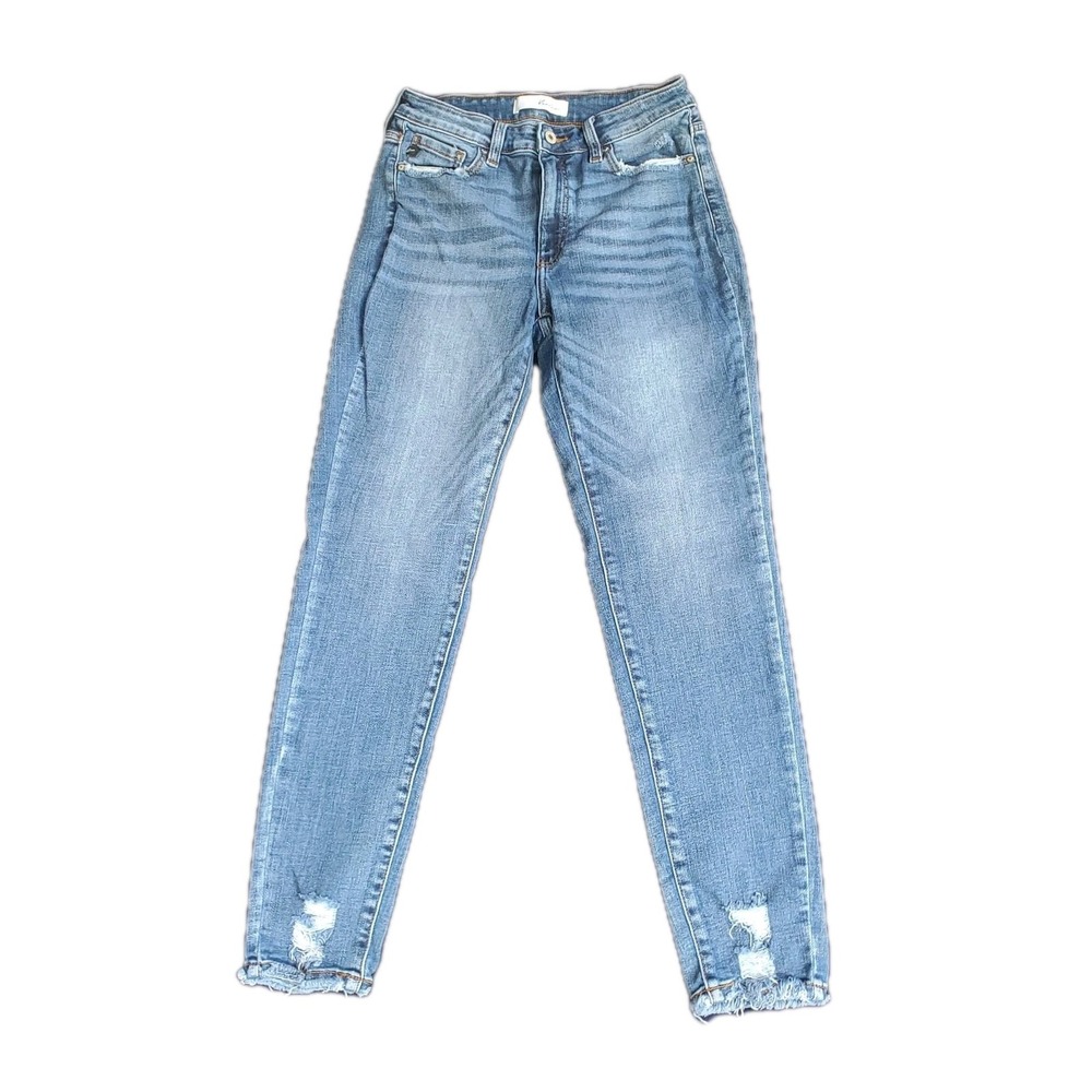 Kancan Women's Blue Distressed Raw Hem Skinny Jeans‎ Size 11